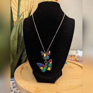 Neon Double Butterfly Necklace